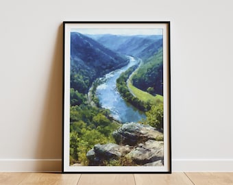 Pôster do Parque Nacional New River Gorge, Virgínia Ocidental, estilo vintage, pôster de viagem, arte paisagística, impressão de parede, impressão de arte da ponte do desfiladeiro, casa