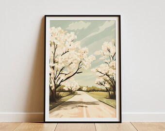 Spring Blossom Tree Road Countryside Landscape PosterNature Scene