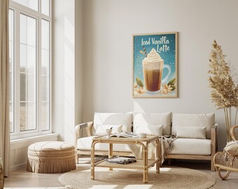 Iced Vanilla Latte Coffee Drink Poster Print Wall Art Kitchen