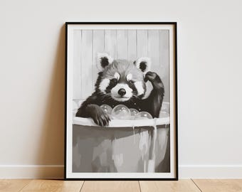 Red Panda Bathtub Bubble Bath Poster Print Animal Wall Art Cute Bathroom Decor Playful Animal Art Print Whimsical Red Panda Art Unique Gift