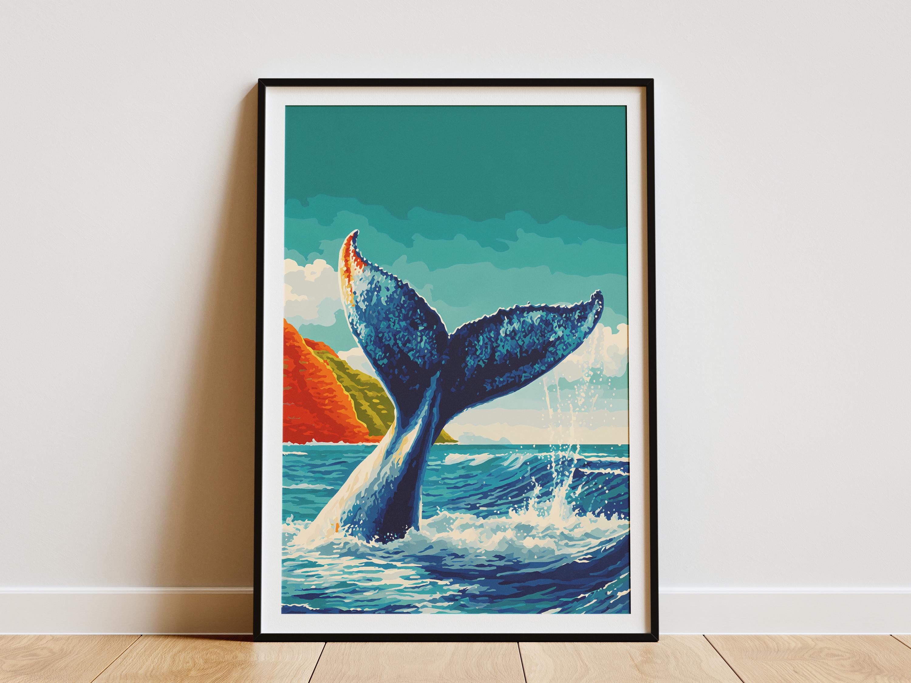 Humpback Whale Tail Ocean Art Print Vibrant Marine Life Poster