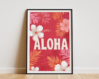 Aloha Hawaiian Wall Art Print Tropical Decor Floral Lei Poster Vacation Home Decor Travel Poster Island Art Print Aloha Sign Hawaiian Gift