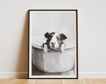Guinea Pig Bathtub Poster Bubble Bath Art Print Cute Animal Wall Decor Pet Lover Gift Bathroom Art  Poster Guinea Pig Art