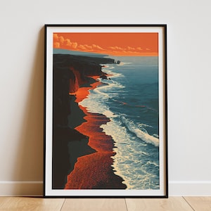 Black Sand Beach Lava Rock Hawaiianische Küste Poster Kunstdruck Küstendekor Reise Souvenir Strand Haus Wandkunst Hawaii Urlaub