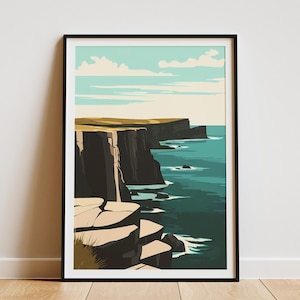 Póster con impresión de paisaje costero verde azulado, arte minimalista para decoración del hogar, ilustración de Mistaken Point Cliffs, Terranova, Canadá