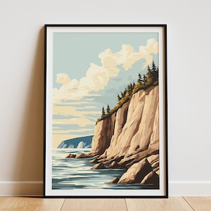 Joggins Fossil Cliffs Nova Scotia Canada Flat Illustration Vintage Travel Poster Print Art Canada Landscape Nature