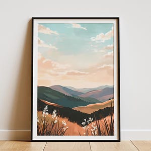 Berg Aussicht Poster Landschaft Kunstdruck Natur Wanddekor Moderne Wohnkultur Wandkunst Pastell Gebirge abstrakte Landschaftsmalerei