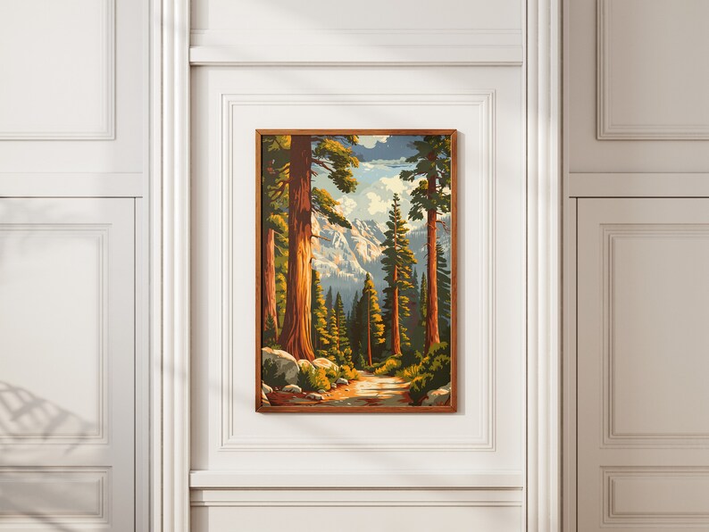 Sequoia National Park Poster Vintage Travel Poster Abstract Midcentury
