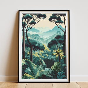 Affiche du parc national de Madagascar Illustration de la forêt tropicale de Ranomafana Nature tropicale impression d'art feuille verte décoration murale botanique jungle