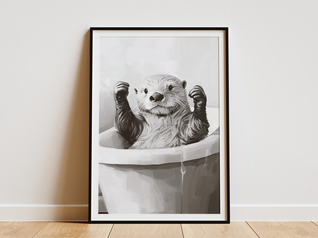 Sea Otter Bathtub Art Print Funny Animal Poster Bathroom Wall Decor ...