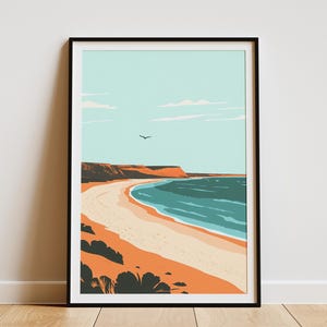 Póster de playa de la costa de Ningaloo, Australia, impresión minimalista del océano, arte de pared costero, mar turquesa y arena de coral, decoración moderna para el hogar australiano