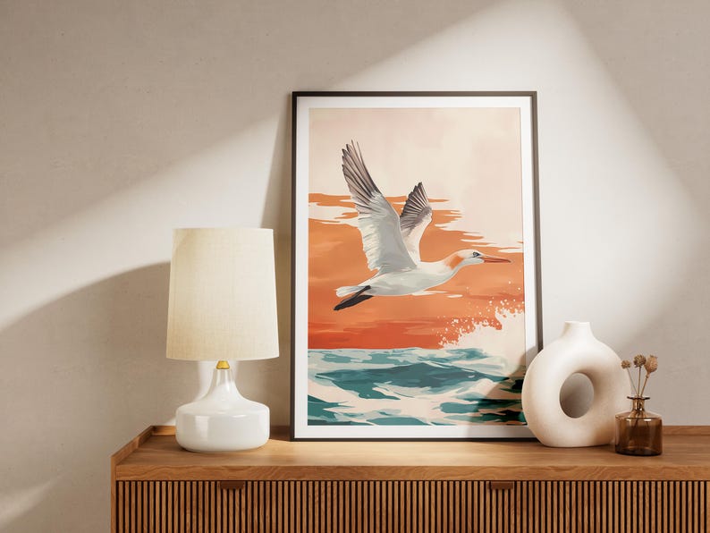 Gannet Bird Art Print Coastal Poster Ocean Bird Illustration Beach ...