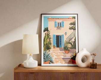 Bannière Murale Villa D’Este – Italie – Coton – Bleu Marine Et Blanc – 60x45 Cm