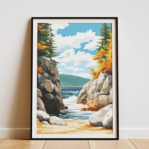 Acadia National Park Poster Print Maine Travel Art Coastal Wall Decor New England Gift Vintage Style Acadia Artwork Bar Harbor Souvenir