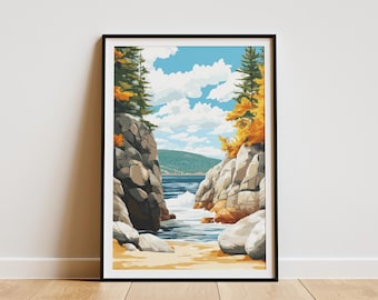 Acadia National Park Poster Print Maine Travel Art Coastal Wall Decor New England Gift Vintage Style Acadia Artwork Bar Harbor Souvenir