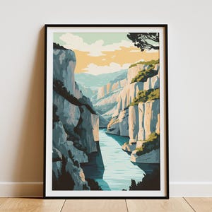 Verdon Gorge France Poster French River Landscape Print Travel Poster Modern Art Print Illustrated Wall Art Flat Illustration Nature Decor