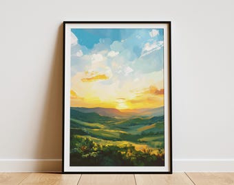 Texas Hill Country Sunset Vintage Travel Poster Style Art Print Texas Wall Art Texas Home Decor Texas Gift  Art Print