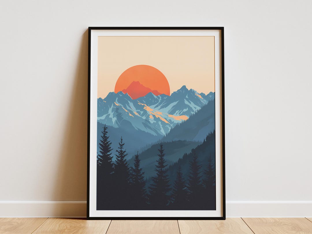 Mountain Sunset Poster Minimalist Art Print Blue Mountains Landscape ...