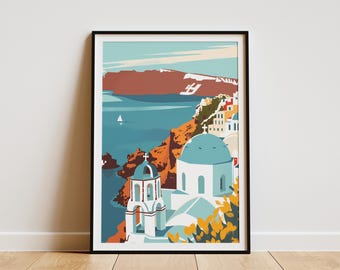 Santorini Grekland Minimalistisk Poster Resekonsttryck Modern Heminredning Väggkonst Grekisk Ö Landskap