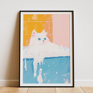 Perzische kat in bad poster badkamer muur kunst eigenzinnige dierenprint grillige Home decor grappige kattenliefhebber cadeau unieke badkamer kunst