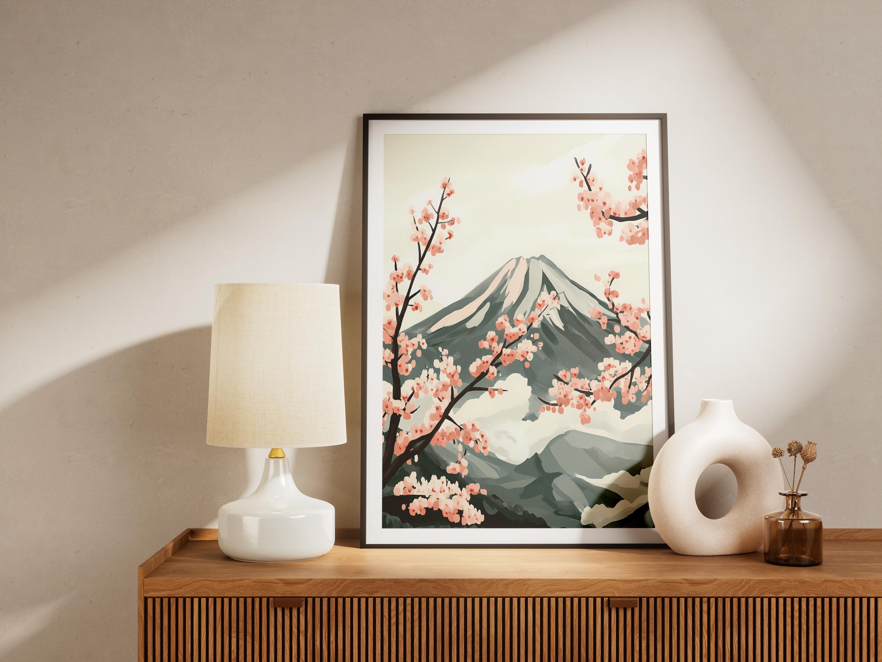 Japanese Cherry Blossom Tree Poster Mount Fuji Art Print Asian ...