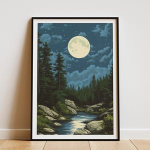 Ozark National Forest Arkansas Poster Moonlit Scene Vintage Art Print Landscape Wall Art Full Moon Print Ozark Mountains Arkansas Art Print