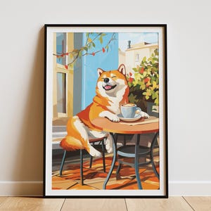 Shiba Inu Cafe Poster Matisse Style Dog Art Print Coffee Lover Gift Cozy Wall Decor Cafe Scene Animal Art Print Home Decor