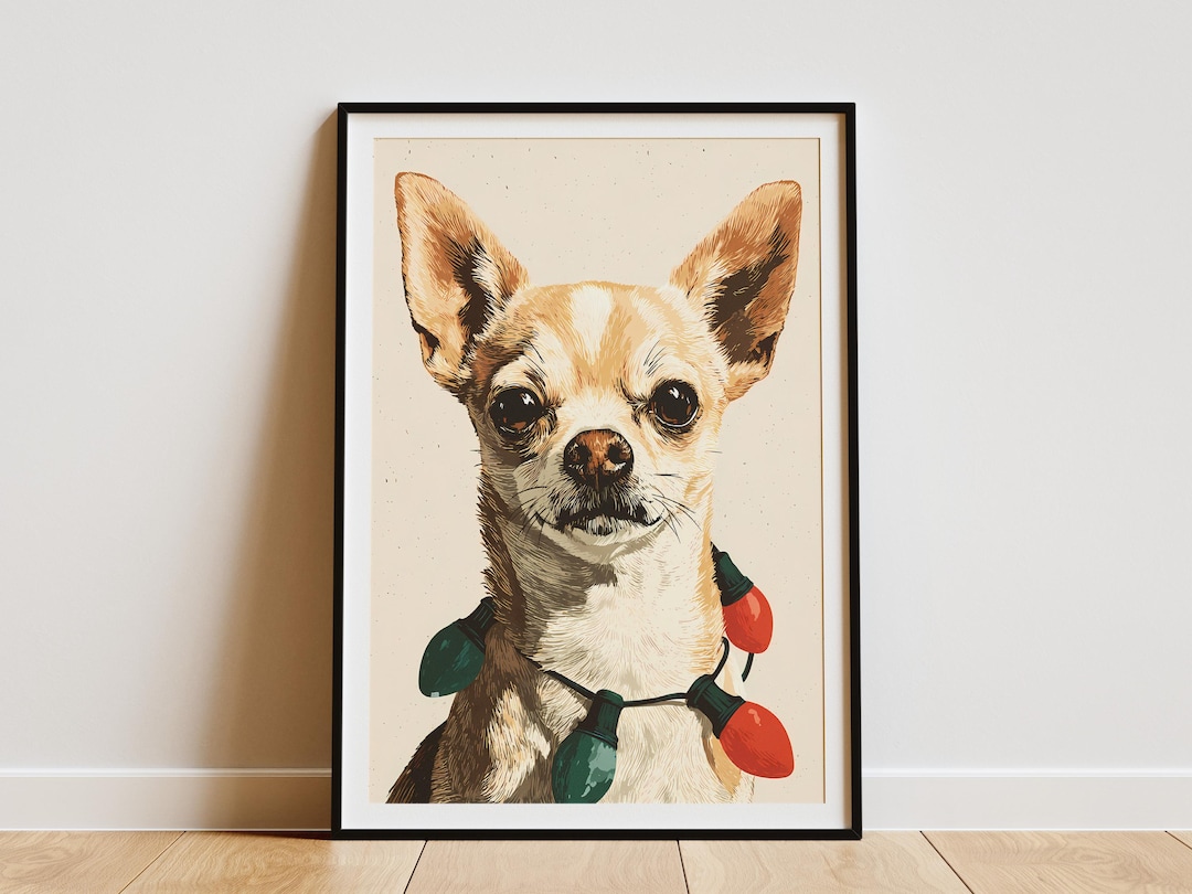 Chihuahua Dog Christmas Lights Art Print Festive Holiday Canine Wall chihuahua-dog-christmas-lights-art-print-festive-holiday-canine-wall