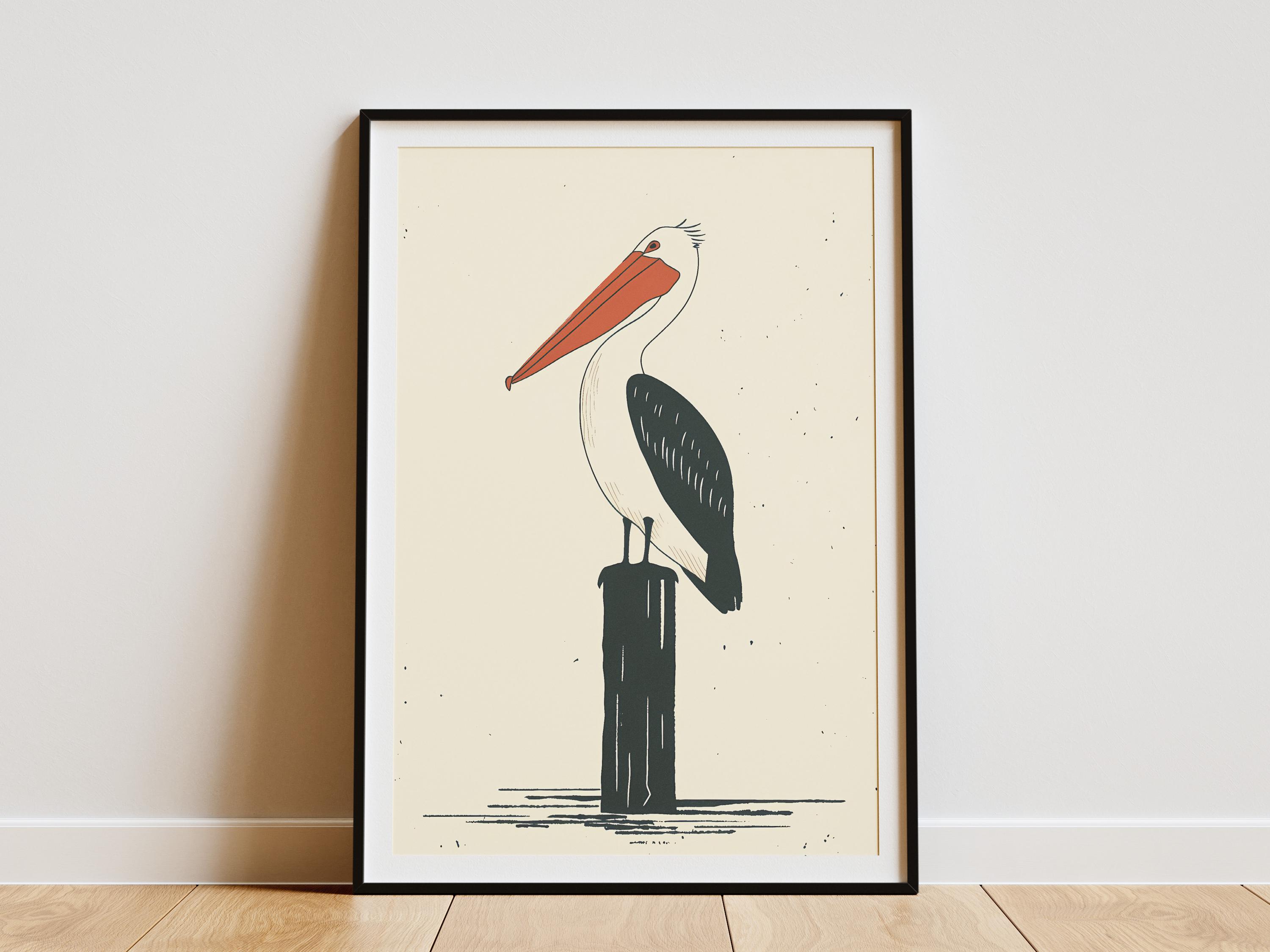 Pelican  Art Print Coastal Bird Poster Ocean Animal Wall Decor Beach House Decor Modern Bird Illustration Nautical Print Bird on