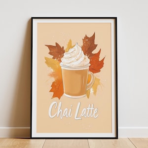 Herbst Chai Latte Poster Herbst Getränke Poster Gemütliches Café Dekor Schlagsahne Latte Art Print Instant Download Druck Wandkunst