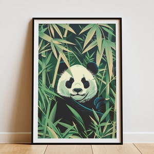 Panda im Bambuswald Poster Minimalistischer Tierdruck Natur Kunst Wanddekor Grün Kunstdruck