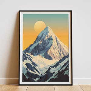 K2 berg Pakistan vlakke afbeelding kunstafdruk geometrische minimalistische stijl moderne berg poster landschap muur decor K2 piek poster