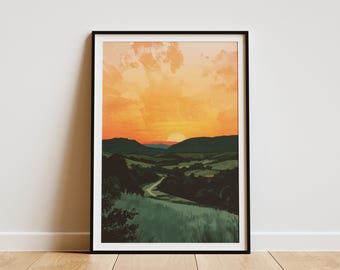 Texas Hill Country Sunset Art Print Landscape Poster Texas Wall Art Southwest Decor Texas Painting Home Decor Landscape Art Print