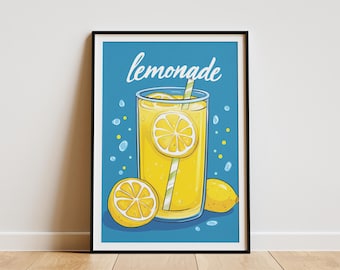 Lemonade Poster Summer Drink Poster Yellow Drink Print Bold Flat Illustration Glass of Lemonade Summertime Poster Cute Lemonade Print