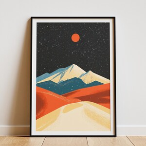 Great Sand Dunes National Park Poster Colorado Landschaft Druck Wüste Berg Kunst Nachthimmel Sternennacht Rot Mond Orange Beige Minimalistisch