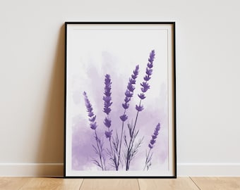 Lavender Flower Art Print Minimalist Purple Floral Poster Botanical Wall Art Simple Home Decor  Paper Print Lavender Illustration