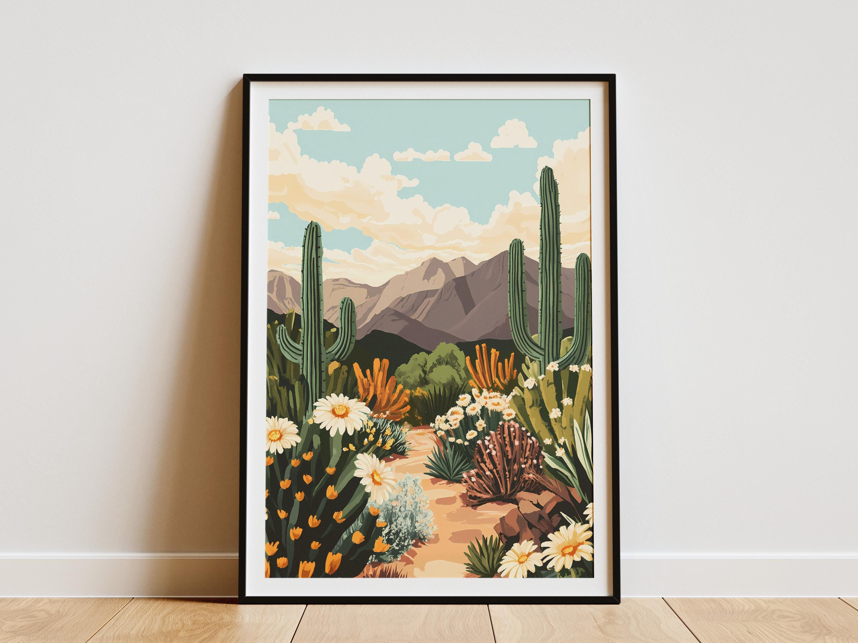 Desert Cactus Landscape Poster Print Botanical Art Southwest Desert ...