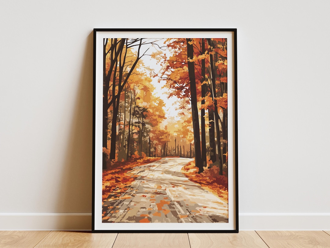 Autumn Forest Path Poster Vintage Travel Print Fall Foliage Wall Art ...