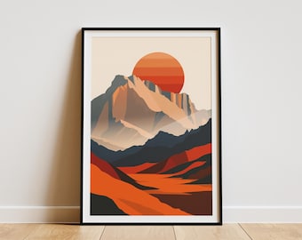 Minimalist Mountain Landscape Poster Abstract Desert Art Print Mid Century Modern Wall Art Geometric Art Print Home Decor