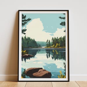 Karelien Seen Finnland Poster Russland Russland Poster Skandinavischer Seen Kunst Sommer Landschaft Wanddeko See und Wald Szene Reise