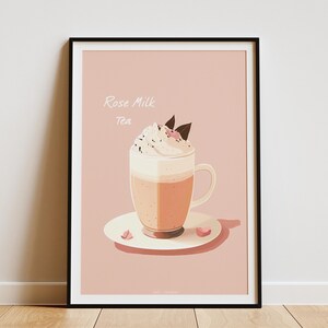 Rose Milch Tee Poster Wand Kunst Soft Drink Flatlay Illustration Ästhetische Lebensmittel Getränke Cafe Menü Design