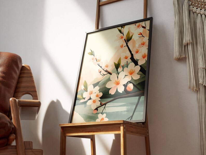 White Cherry Blossom Tree Branch Poster Floral Botanical Art Print ...