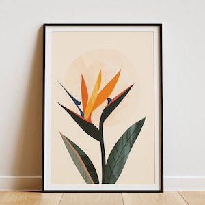 Póster minimalista de ave del paraíso, impresión artística de plantas tropicales, ilustración botánica, decoración del hogar, arte de pared