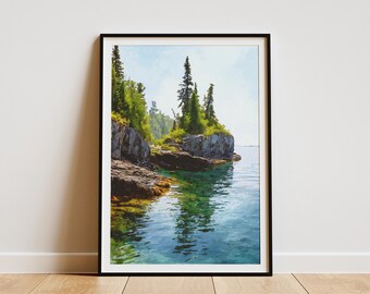 Plakat z Parku Narodowego Isle Royale w stylu vintage, wydruk podróżny, sztuka z jeziora Superior, Michigan, podróż, sztuka ścienna Isle Royale, wystrój domu wakacyjnego