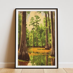 Congaree Nationalpark Poster Vintage Reiseposter Sumpfwald Kunstdruck Mid Century Modern Natur Kunst Baum Poster