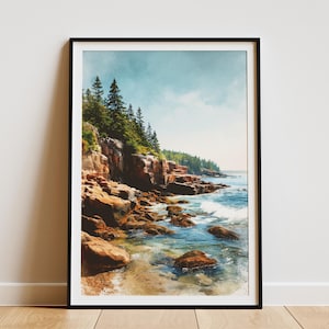 Acadia National Park Poster Maine Travel Poster Coastal Wall Art New England Art Print Rocky Coastline Poster Ocean Art Acadia Print Maine