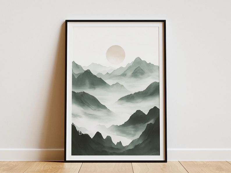 Minimalist Mountain Watercolor Art Print Japanese Inspired Landscape ...