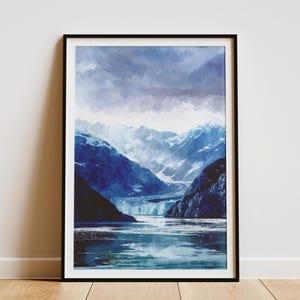 Glacier Bay National Park Poster Alaska Travel Print Vacation Home Decor Alaskan Landscape Art Mountain Glacier Wall Art Vintage Style