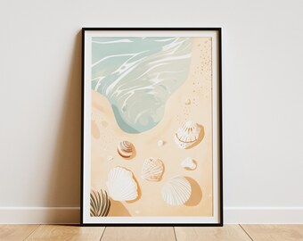 Seashell Tide Pool Beach Poster Coastal Summer Ocean Wall Art Print Boho Summer Decor Seashore Artwork Gift for Her Beach House Decor