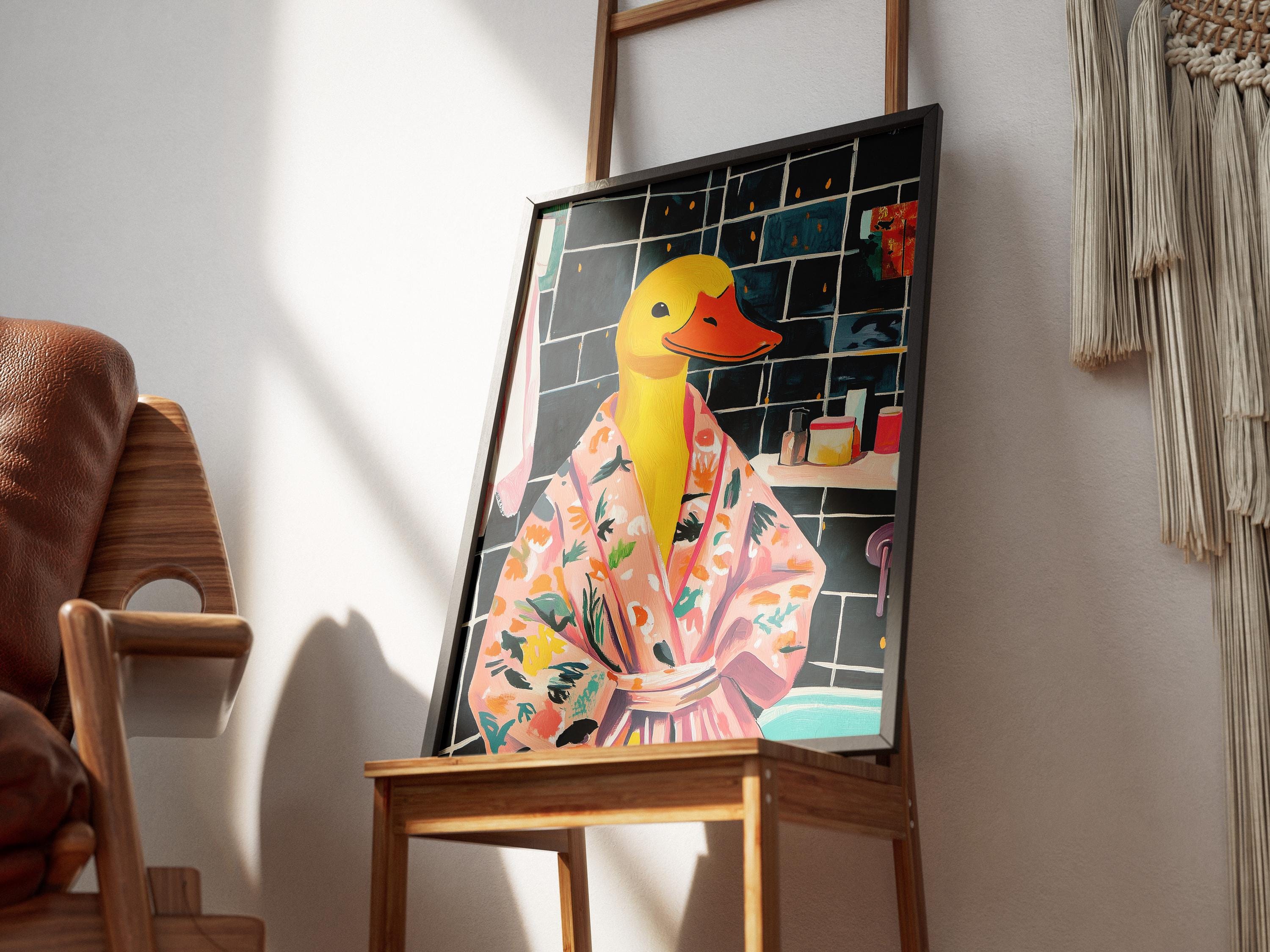 Duck in a Bathrobe Bathroom Painting Poster Print Modern Funny Animal ...